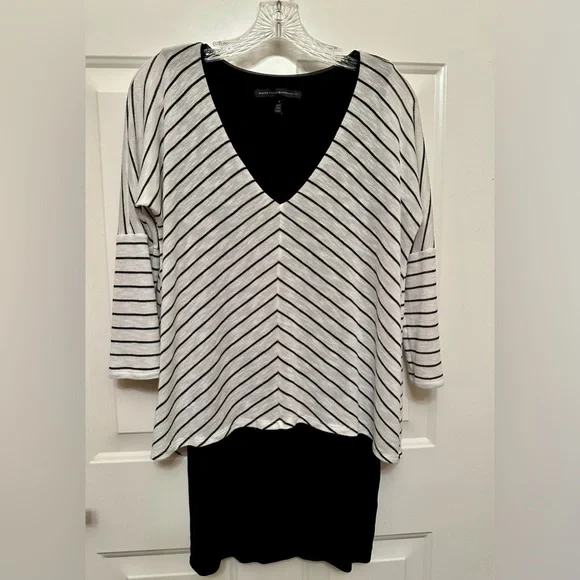 White House Black Market Striped Layered-Look Longline Top in Black— Size Small - Picture 6 of 6